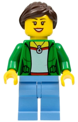 Preowned LEGO® Minifigure – Town cty0675 Customer Green Female Jacket Open w/Necklace Mediu