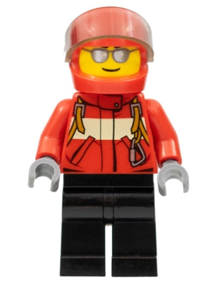 Preowned LEGO® Minifigure – Town cty0678 City Pilot Male Red Fire Suit w/Carabiner Black Le
