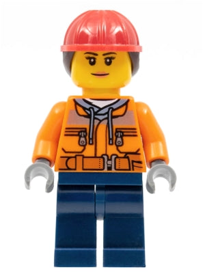 Preowned LEGO® Minifigure – Town cty0700 Construction Worker Female Orange Safety Jacket Re