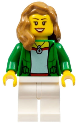 Preowned LEGO® Minifigure – Town cty0706 Airplane Passenger Female Green Jacket Open w/Neck