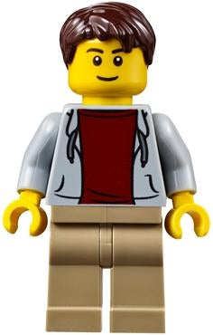 Preowned LEGO® Minifigure – Town cty0707 Light Bluish Gray Hoodie w/Dark Red Shirt Dark Tan