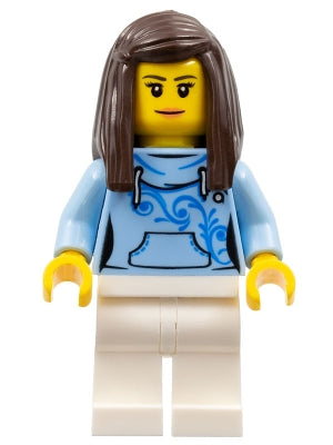 Preowned LEGO® Minifigure – Town cty0710 Pizza Van Customer Female Bright Light Blue Hoodie