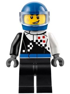 Preowned LEGO® Minifigure – Town cty0712 Buggy Driver Checkered Race Torso Blue Helmet Blac