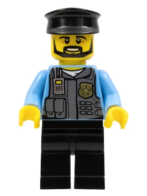 Preowned LEGO® Minifigure – Town cty0716 Police Officer Black Cap and Legs Beard