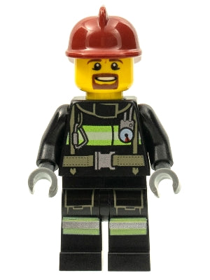 Preowned LEGO® Minifigure – Town cty0717 Fire Reflective Stripes w/Utility Belt Dark Red Fi