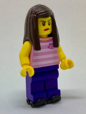 Preowned LEGO® Minifigure – Town cty0719 Rollerskater Female Bright Pink Striped Shirt w/Ca