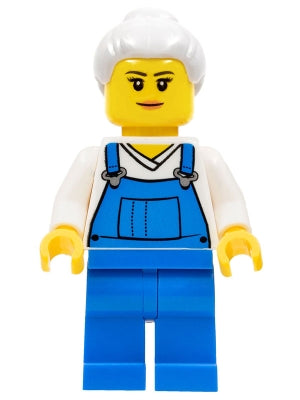 Preowned LEGO® Minifigure – Town cty0723 Farm Hand Female Overalls Blue over V-Neck Shirt L