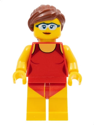 Preowned LEGO® Minifigure – Town cty0759 Beachgoer Red Female Swimsuit and Light Blue Glass