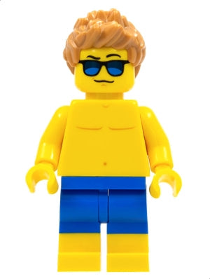 Preowned LEGO® Minifigure – Town cty0760 Beachgoer Blue Male Swim Trunks and Sunglasses