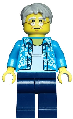 Preowned LEGO® Minifigure – Town cty0762 Beachgoer Gray Male Hair Glasses and Hawaiian Shir
