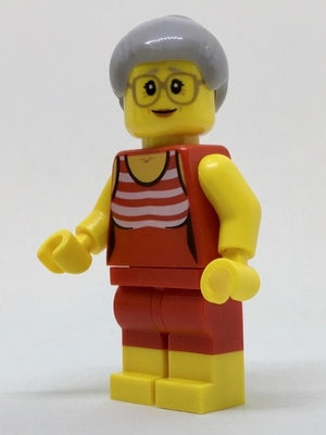 Preowned LEGO® Minifigure – Town cty0766 Beachgoer Gray Female Hair and Red Old-Fashioned S
