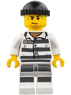 Preowned LEGO® Minifigure – Town cty0775 Police Jail Prisoner 86753 Prison Stripes Black Kn