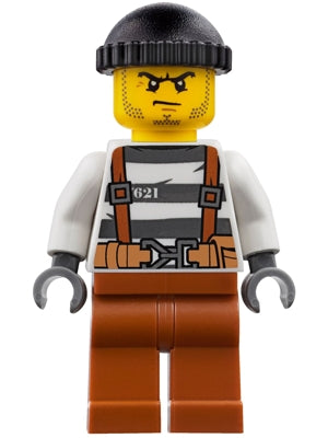 Preowned LEGO® Minifigure – Town cty0777 Police City Bandit Crook Overalls 621 Prison Strip