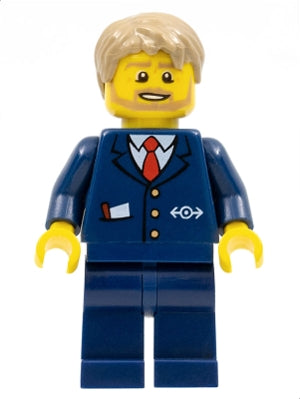 Preowned LEGO® Minifigure – Town cty0787 City Bus Driver Dark Blue Suit w/Train Logo Dark T