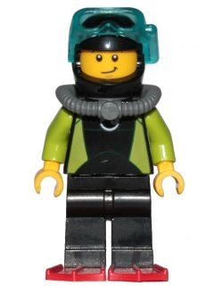 Preowned LEGO® Minifigure – Town cty0797 Coast Guard City Diver Black Wetsuit w/White Logo