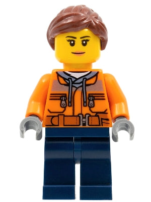 Preowned LEGO® Minifigure – Town cty0798 Cargo Center Worker Female Orange Safety Jacket Re