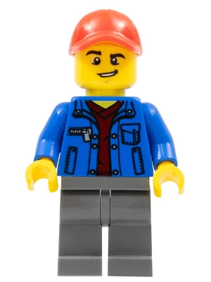 Preowned LEGO® Minifigure – Town cty0800 Truck Driver Blue Jacket over Dark Red V-Neck Swea