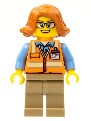 Preowned LEGO® Minifigure – Town cty0801 Cargo Office Worker Orange Safety Vest w/Reflectiv