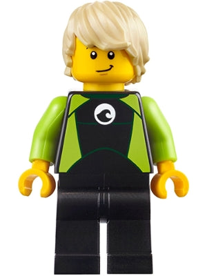Preowned LEGO® Minifigure – Town cty0811 Coast Guard City Surfer in Black and Lime Wetsuit
