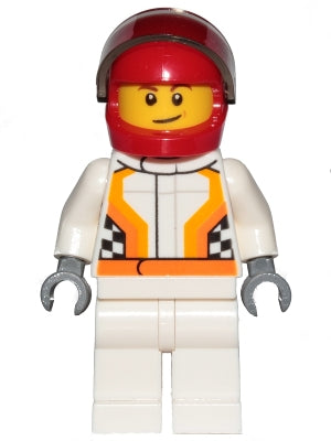 Preowned LEGO® Minifigure – Town cty0874 Race Car Driver White Racing Suit w/Orange Stripes