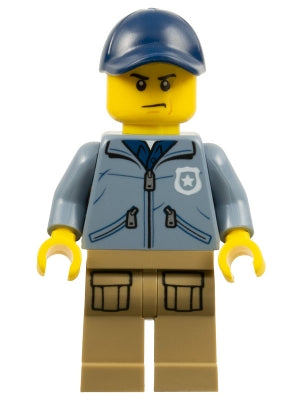 Preowned LEGO® Minifigure – Town cty0883 Mountain Police Officer Male Dark Blue Cap Sand Bl