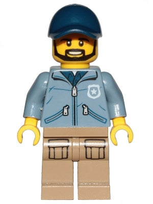 Preowned LEGO® Minifigure – Town cty0887 Mountain Police Officer Male Beard Dark Blue Cap S