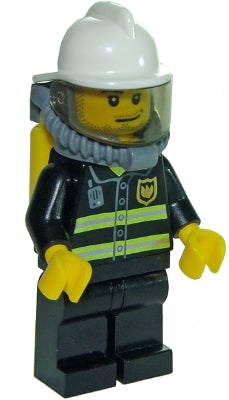 Preowned LEGO® Minifigure – Town cty0891 Fire Reflective Stripes Black Legs White Fire Helm