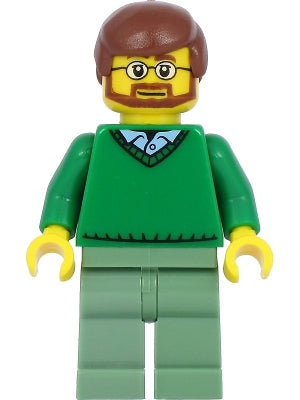Preowned LEGO® Minifigure – Town cty0893a Green V-Neck Sweater over Button Down Shirt Colla