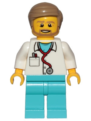 Preowned LEGO® Minifigure – Town cty0898 Doctor Stethoscope Medium Azure Legs Dark Tan Smoo