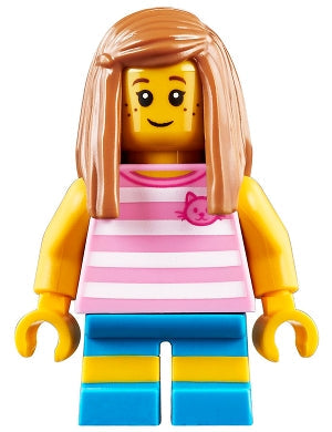 Preowned LEGO® Minifigure – Town cty0907 Child Girl Bright Pink Striped Shirt w/Cat Head Da