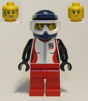Preowned LEGO® Minifigure – Town cty0916 Trail Cyclist Female Red and White Racing Jacket D