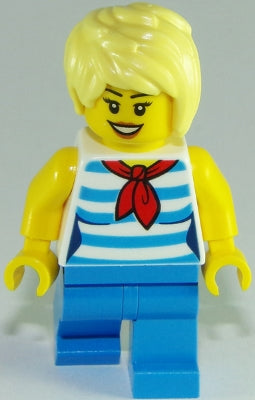 Preowned LEGO® Minifigure – Town cty0938 Ice Cream Vendor Female Dark Azure and White Strip