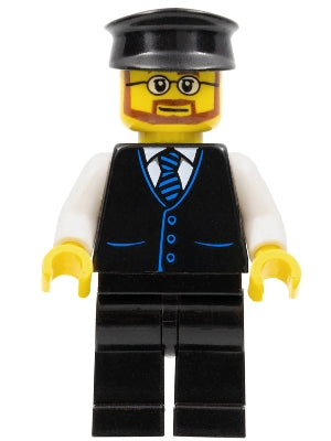 Preowned LEGO® Minifigure – Town cty0944 Bus Driver Male Black Vest w/Blue Striped Tie Blac