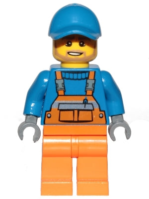 Preowned LEGO® Minifigure – Town cty0945 Overalls w/Safety Stripe Orange Orange Legs Blue S