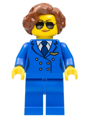 Preowned LEGO® Minifigure – Town cty0947 Pilot Female Short Reddish Brown Hair Blue Airline