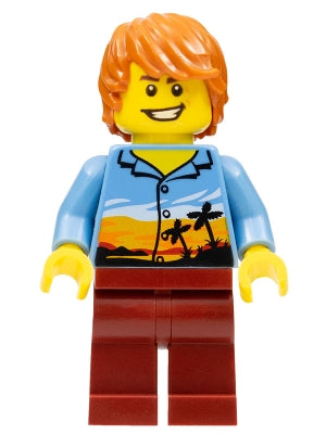 Preowned LEGO® Minifigure – Town cty0948 Plane Passenger Dark Orange Hair Hawaiian Shirt Da