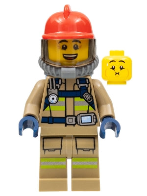 Preowned LEGO® Minifigure – Town cty0960 Fire Reflective Stripes Dark Tan Suit Red Fire Hel