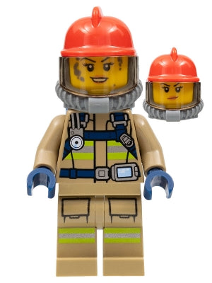 Preowned LEGO® Minifigure – Town cty0967 Fire Reflective Stripes Dark Tan Suit Red Fire Hel