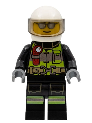 Preowned LEGO® Minifigure – Town cty0972 Fire Reflective Stripes Black Suit White Helmet Si