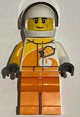 Preowned LEGO® Minifigure – Town cty0983a Desert Rally Racer Driver w/Orange ViTA RUSH Logo
