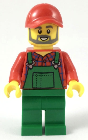 Preowned LEGO® Minifigure – Town cty0984 Farmer Red Cap and Flannel Shirt Dark Bluish Gray