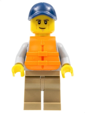 Preowned LEGO® Minifigure – Town cty0987 Kayaker Dark Blue Cap Orange 2 Strap Life Jacket