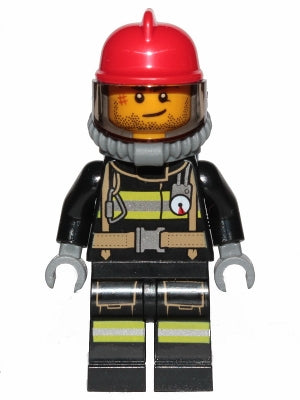 Preowned LEGO® Minifigure – Town cty1004 Fire Reflective Stripes Stubble Beard Red Helmet B