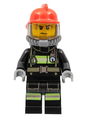 Preowned LEGO® Minifigure – Town cty1005 Fire Reflective Stripes Sweat Drops Red Helmet Bre