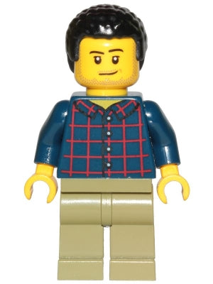 Preowned LEGO® Minifigure – Town cty1017 Dad Dark Blue Plaid Button Shirt Olive Green Legs