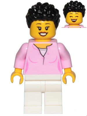 Preowned LEGO® Minifigure – Town cty1018 Mom Bright Pink Female Top White Legs Black Hair C