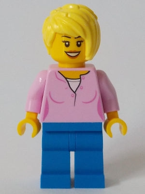 Preowned LEGO® Minifigure – Town cty1047 Toy Store Owner Bright Pink Female Top Blue Legs