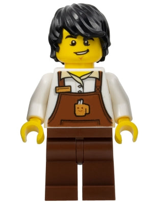 Preowned LEGO® Minifigure – Town cty1048 Barista Male Reddish Brown Apron w/Cup and Name Ta