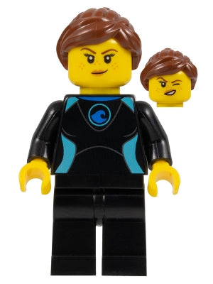 Preowned LEGO® Minifigure – Town cty1051 Surfer Female Black Wetsuit w/Medium Azure Trim Re