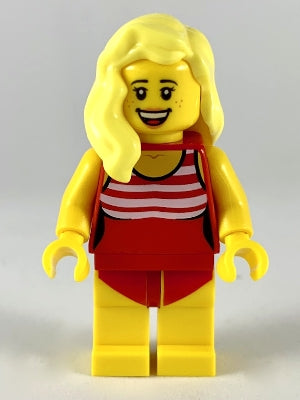 Preowned LEGO® Minifigure – Town cty1053 Swimmer Female Red Swimsuit w/White Stripes Bright